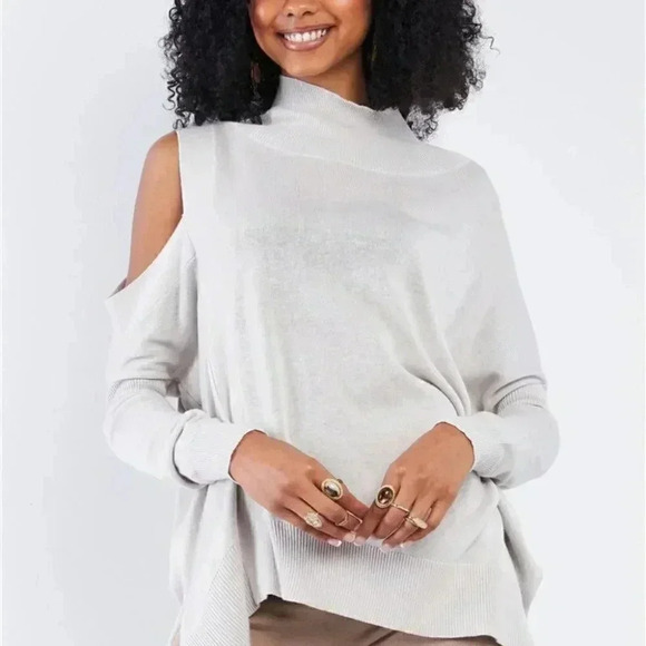 Silver Peek-A-Boo Shoulder Turtle Neck Swe… - Picture 2 of 4